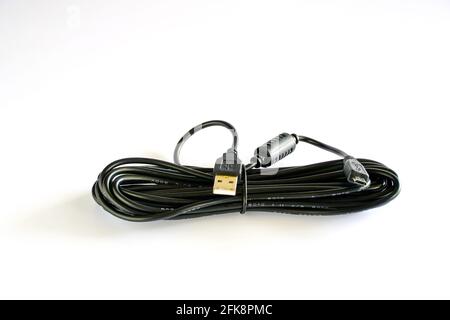 USB plug and cable connector to micro HDMI for HD TV, cameras, new technology connectors on white background. Stock Photo