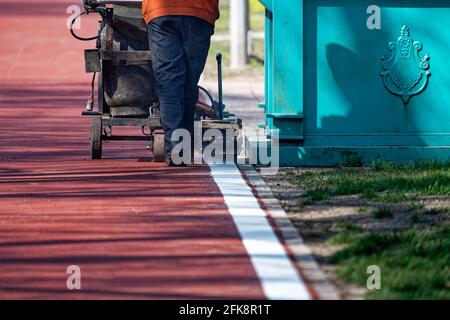 Occupations line painting in public park day Stock Photo