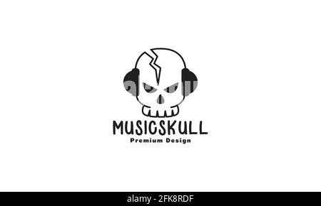 head skull lines with headphone music logo vector symbol icon design graphic illustration Stock Vector