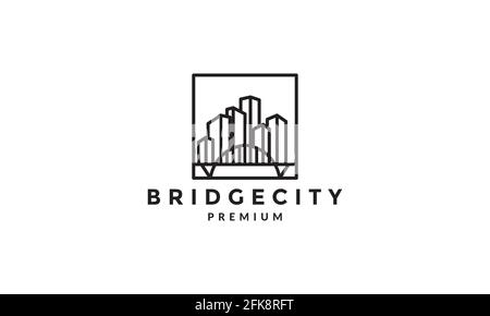 lines bridge with city building apartment  logo vector symbol icon design graphic illustration Stock Vector