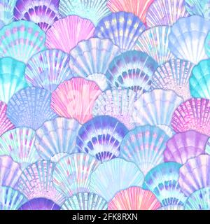 Watercolor sea shell seamless pattern. Hand drawn seashells ...