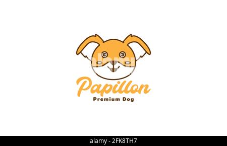 cute cartoon animal pets dog pappilon logo symbol icon vector graphic design illustration Stock Vector