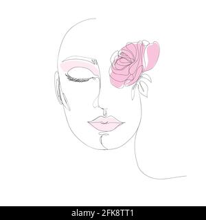 Abstract minimalistic linear sketch. Woman's face. Vector hand drawn illustration Stock Vector