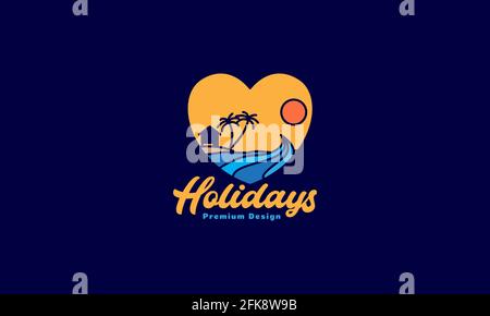 abstract beach love with sunset logo symbol icon vector graphic design illustration Stock Vector