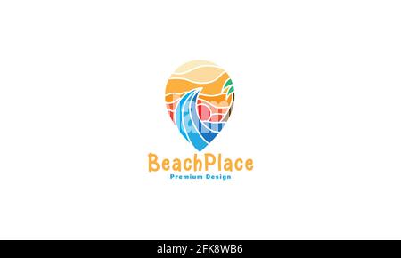 pin map location with abstract beach wave with sunset logo symbol icon vector graphic design illustration Stock Vector