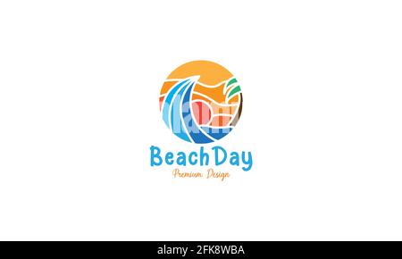 abstract beach wave with sunset logo symbol icon vector graphic design illustration Stock Vector