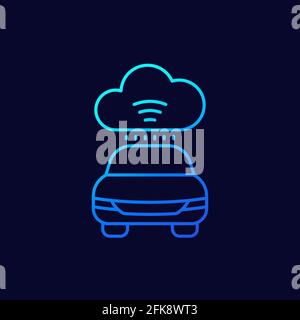 cloud technologies for transport, cars line icon Stock Vector