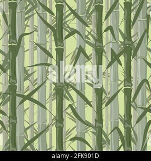 Bamboo forest. Monochrome seamless pattern. Vector illustration on light green background. Texture or pattern for Wallpaper, fabrics, wrapping paper i Stock Vector