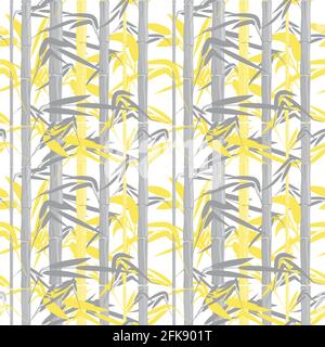 Bamboo forest, seamless pattern in gray and yellow on white background for fabrics, wrapping paper or wallpaper. Vector illustration Stock Vector