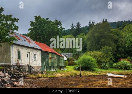 An overcast, damp, summer, 3 shot HDR image of the lochside village of Lochgair, in Argyll and Bute, Scotland. 08 August 2009 Stock Photo
