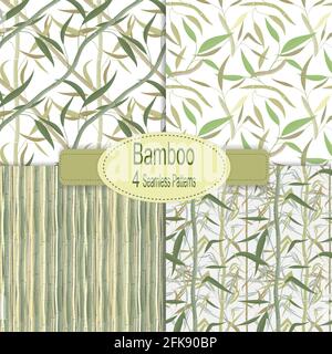 A set of seamless bamboo patterns. A collection of drawings in an eco-friendly style for printing on fabric, paper or decoration. Vector illustration Stock Vector