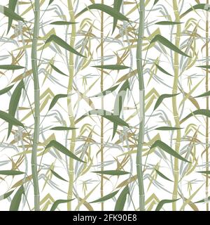 Bamboo forest, curving stems. Monochrome seamless pattern. Vector illustration on a white background. Texture or pattern for wallpaper, fabrics, Stock Vector