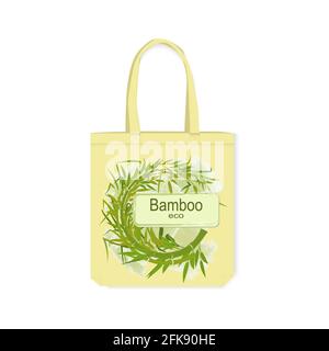 Eco-friendly bag with printed round bamboo pattern. Decorative element in a canvas bag. Vector illustration isolated on a white background. Stock Vector