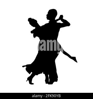 ballroom dance couple black silhouette on white background Stock Photo
