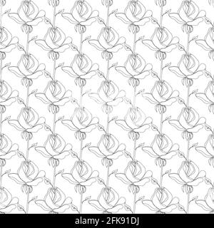 Seamless vector pattern with roses. Black and white floral background with sketch of roses. Stock Vector