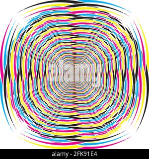 Intersected trajectory broken frame illusion abstract background cyan magenta yellow black on transparent Stock Vector