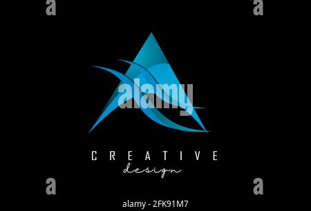Elegant and modern A Letter Logo Design with Creative waves in blue shade color Vector Illustration.Creative Icon with letter A. Stock Vector