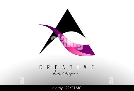 Elegant and modern A Letter Logo Design with Creative lines in black and pink Colors Vector Illustration. Creative Icon with letter A. Stock Vector