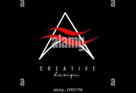 Outline elegant and modern A Letter Logo Design with Creative waves in red color Vector Illustration. Creative Icon with letter A. Stock Vector