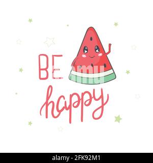 Happy smilling cute watermelon. Vector modern flat style cartoon character illustration icon design.Isolated on white background. Watermelon fruit hea Stock Vector