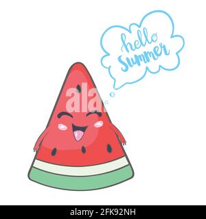 Happy smilling cute watermelon. Vector modern flat style cartoon character illustration icon design.Isolated on white background. Watermelon fruit hea Stock Vector