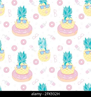 Simple cute seamless pattern with pineapples. Vector seamless pattern for kids. Stock Vector