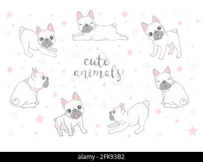 Dog icon French bulldog, vector illustration, dog doodle, on white background. Stock Vector
