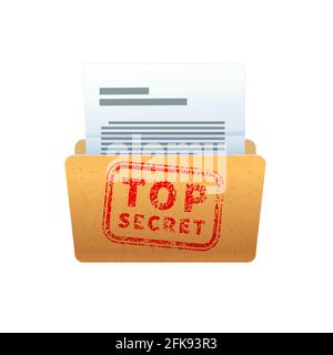 Yellow folder with documents and red top secret stamp isolated on white Stock Vector
