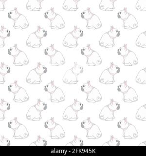 Seamless pattern with cute french bulldog on white background. Vector illustration. Stock Vector