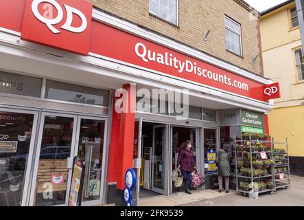 QD stores, or Quality Discounts store, exterior, High Street, Newmarket town centre, Suffolk UK Stock Photo
