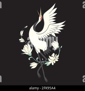 Japanese crane bird isolate on a white background. Vector graphics. Stock Vector
