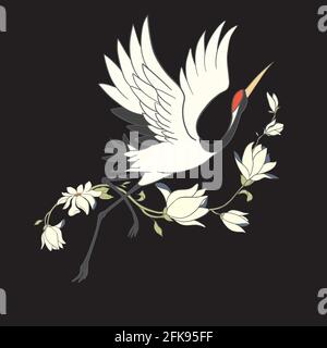 Japanese crane bird isolate on a white background. Vector graphics. Stock Vector