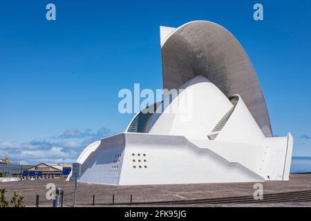 TENERIFE, SPAIN - APRIL 26, 2018: Modern auditorium of Tenerife (Auditorio Adan Martin) in the Canary Islands, designed by star architect Santiago Cal Stock Photo