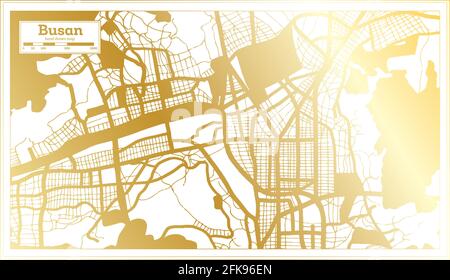 Busan South Korea City Map in Retro Style in Golden Color. Outline Map. Vector Illustration. Stock Vector