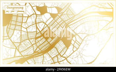 Gangneung South Korea City Map in Retro Style in Golden Color. Outline Map. Vector Illustration. Stock Vector