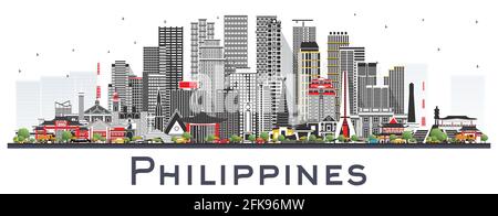 Philippines City Skyline with Gray Buildings Isolated on White. Vector Illustration. Travel Concept with Historic Architecture. Philippines Cityscape Stock Vector