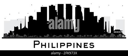 Philippines City Skyline Silhouette with Black Buildings Isolated on White. Vector Illustration. Travel Concept with Historic Architecture. Stock Vector