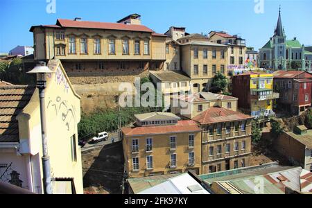 Buildings on Cerro Concepcion, Valparaiso, Chile, South America Stock Photo