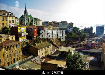 Panoramic view of city from Cerro Concepcion, Valparaiso, Chile, South America Stock Photo