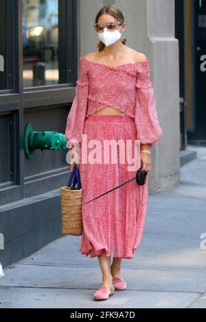 Olivia Palermo serves goddess vibes in floral dress as she takes dog Mr.  Butler for walk in Brooklyn