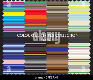 Colourful striped seamless pattern collection includes 8 design swatches for fashion textiles, graphics Stock Vector