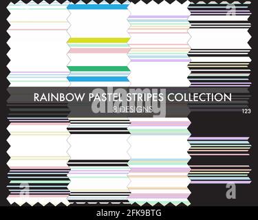 Rainbow striped seamless pattern collection includes 8 design swatches for fashion textiles, graphics Stock Vector