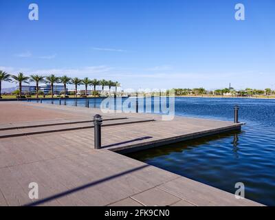 Lake and recreation areas at Riverview Park, on an almost cloudless afternoon in Maricopa County’s Mesa, Arizona, USA. Stock Photo