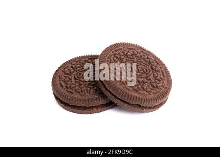 BELARUS, NOVOPOLOTSK - 25 APRIL, 2021: Oreo cookies isolated on white background close up Stock Photo