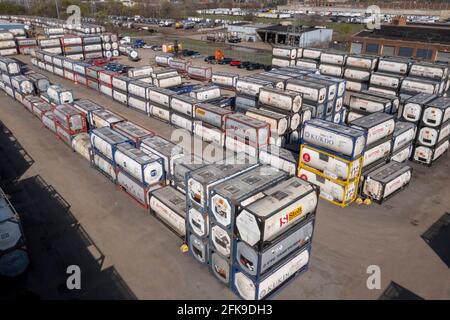 Detroit, Michigan - Tank shipping containers at the Boasso Global terminal Stock Photo