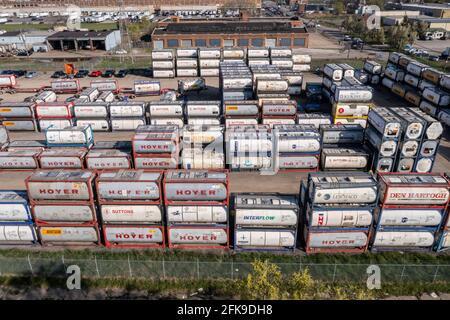 Detroit, Michigan - Tank shipping containers at the Boasso Global terminal Stock Photo