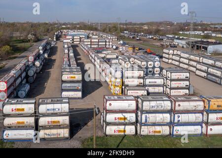 Detroit, Michigan - Tank shipping containers at the Boasso Global terminal Stock Photo