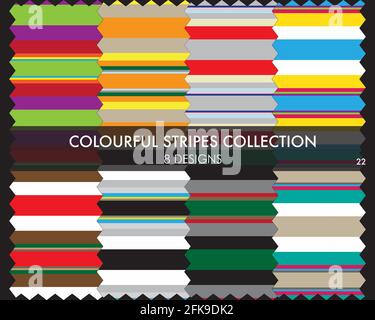 Colourful striped seamless pattern collection includes 8 design swatches for fashion textiles, graphics Stock Vector