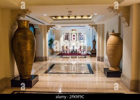 DUBAI, UAE - OCTOBER 21, 2016: Interior of Madinat Jumeirah hotel in Dubai, United Arab Emirates Stock Photo