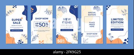 Trendy abstract template for promotion sale with floral nature concept. Able to use for social media posts, cover, brochure, banners design, web or in Stock Vector